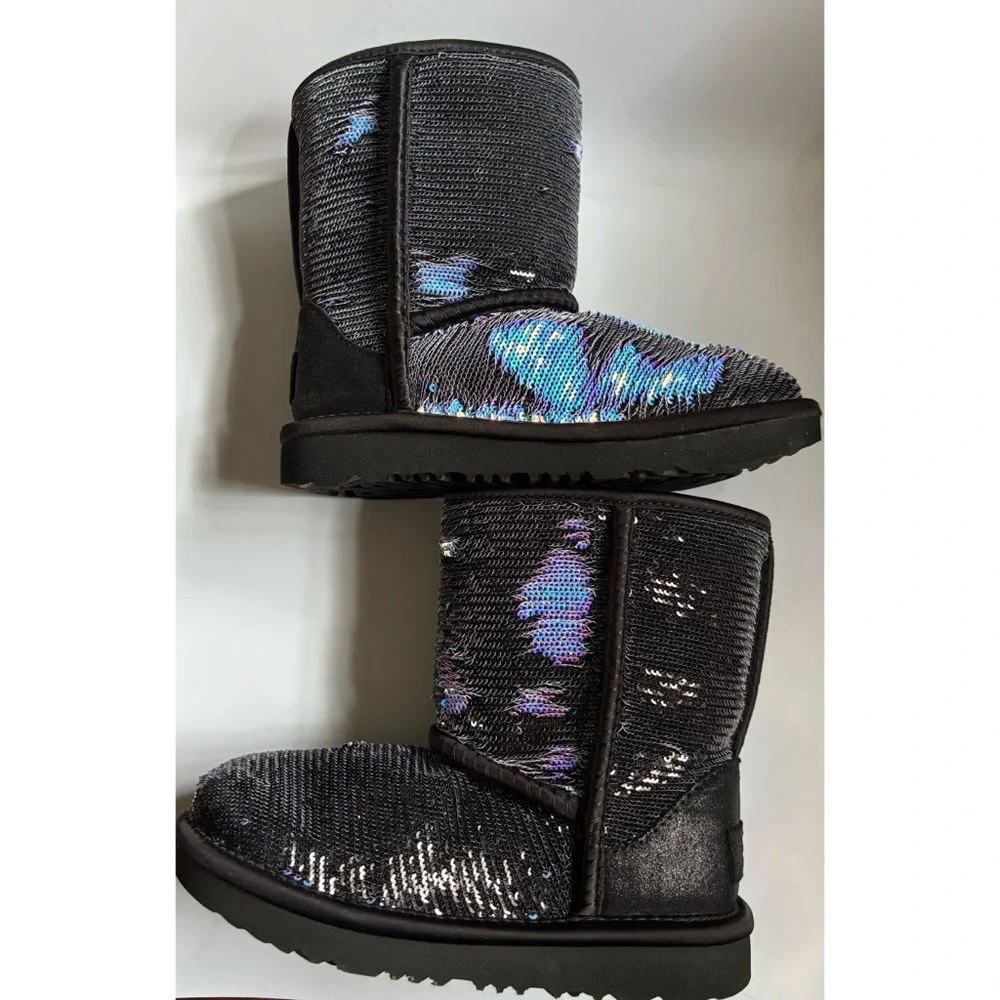 UGG Kids Black and Purple Sequin Boots - Picture 7 of 10